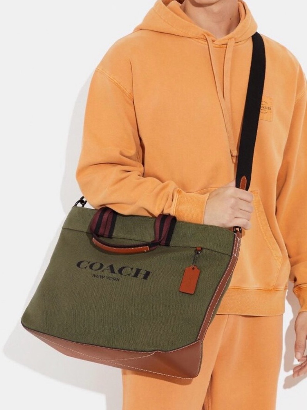 COACH Canvas Tote Bag 38 Olive Green with black & tan trim - style CJ486 - EUC